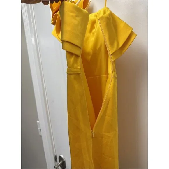 Mac Duggal Size 0 Yellow One Shoulder Ruffle Mini Sheath Cocktail Dress New - Picture 9 of 12